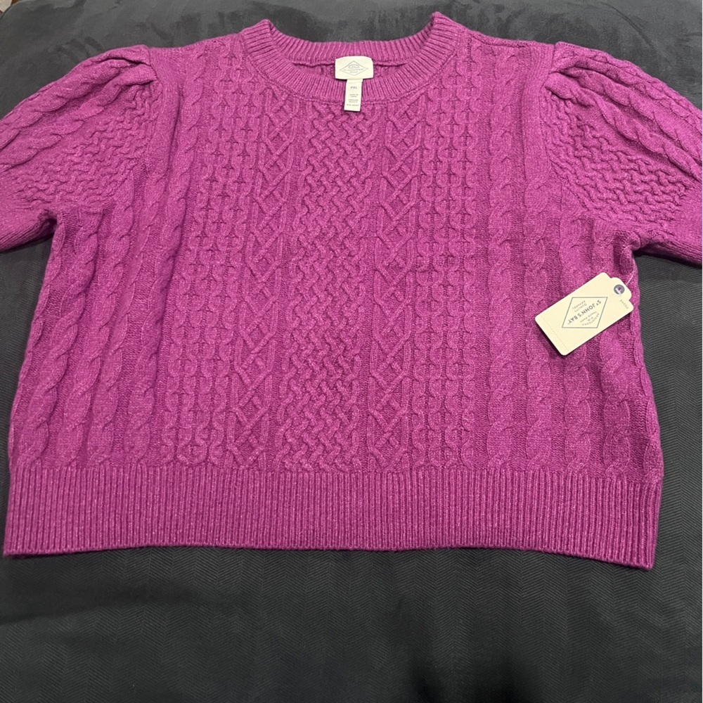 St. John's Bay Cable Knit Crew Sweater - Fuchsia